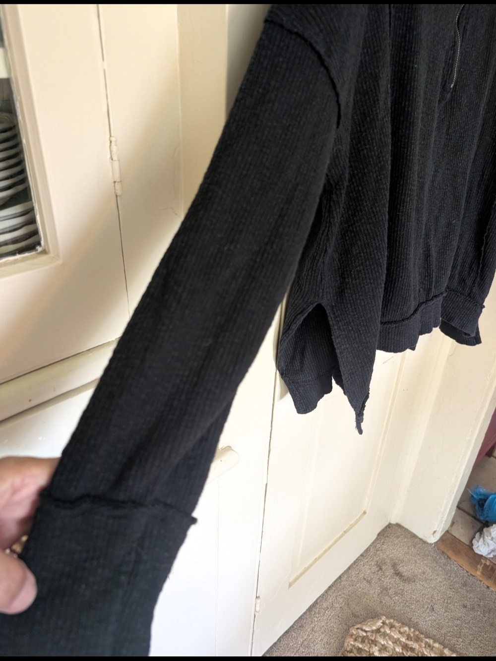 We The Free Black Quarter-Zip Ribbed Long Sleeve Pullover - Oversized Medium - Picture 3 of 8